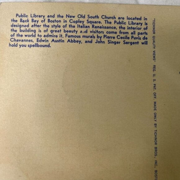 Vintage Postcard Public Library & New Old South Church Boston Mass Tichnor Quali - Picture 5 of 6